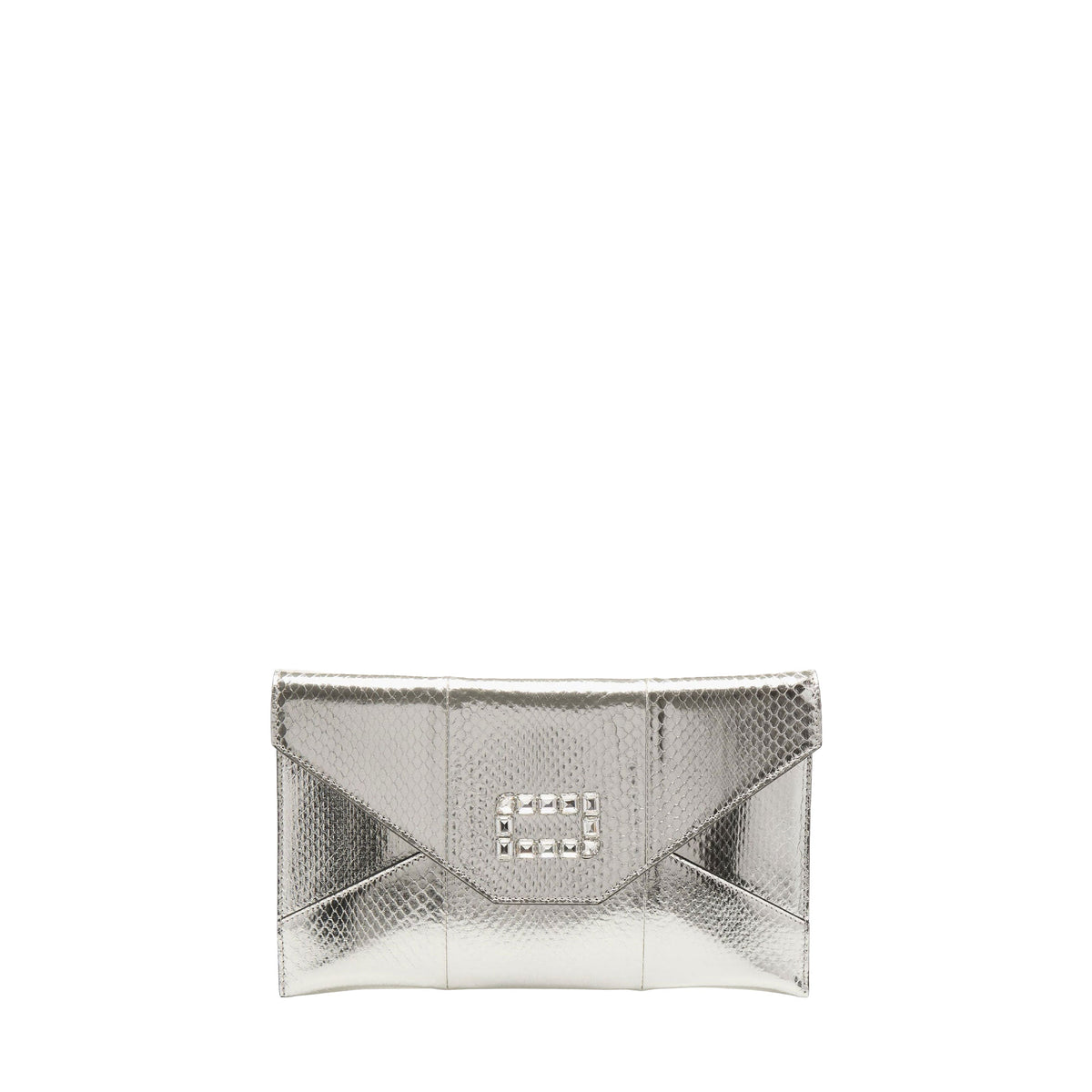 Pochette enveloppe Angèle en cuir et python - Argente
