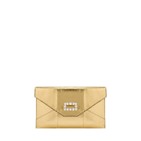 Pochette enveloppe Angèle en cuir et python - Doré