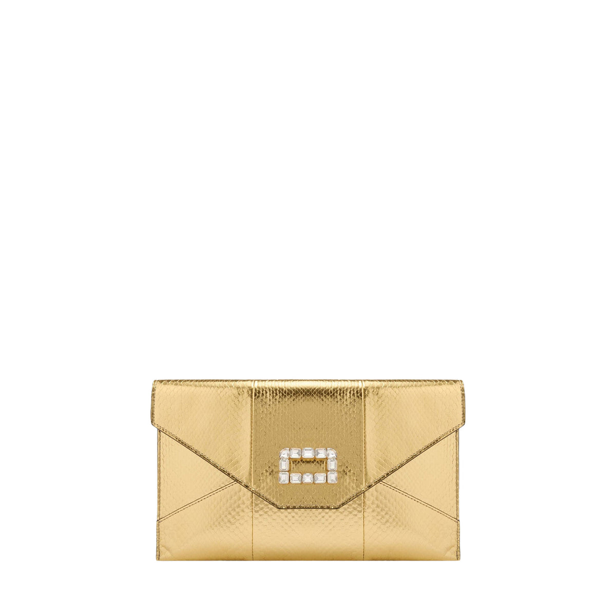 Pochette enveloppe Angèle en cuir et python - Doré