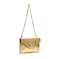 Pochette enveloppe Angèle en cuir et python - Doré