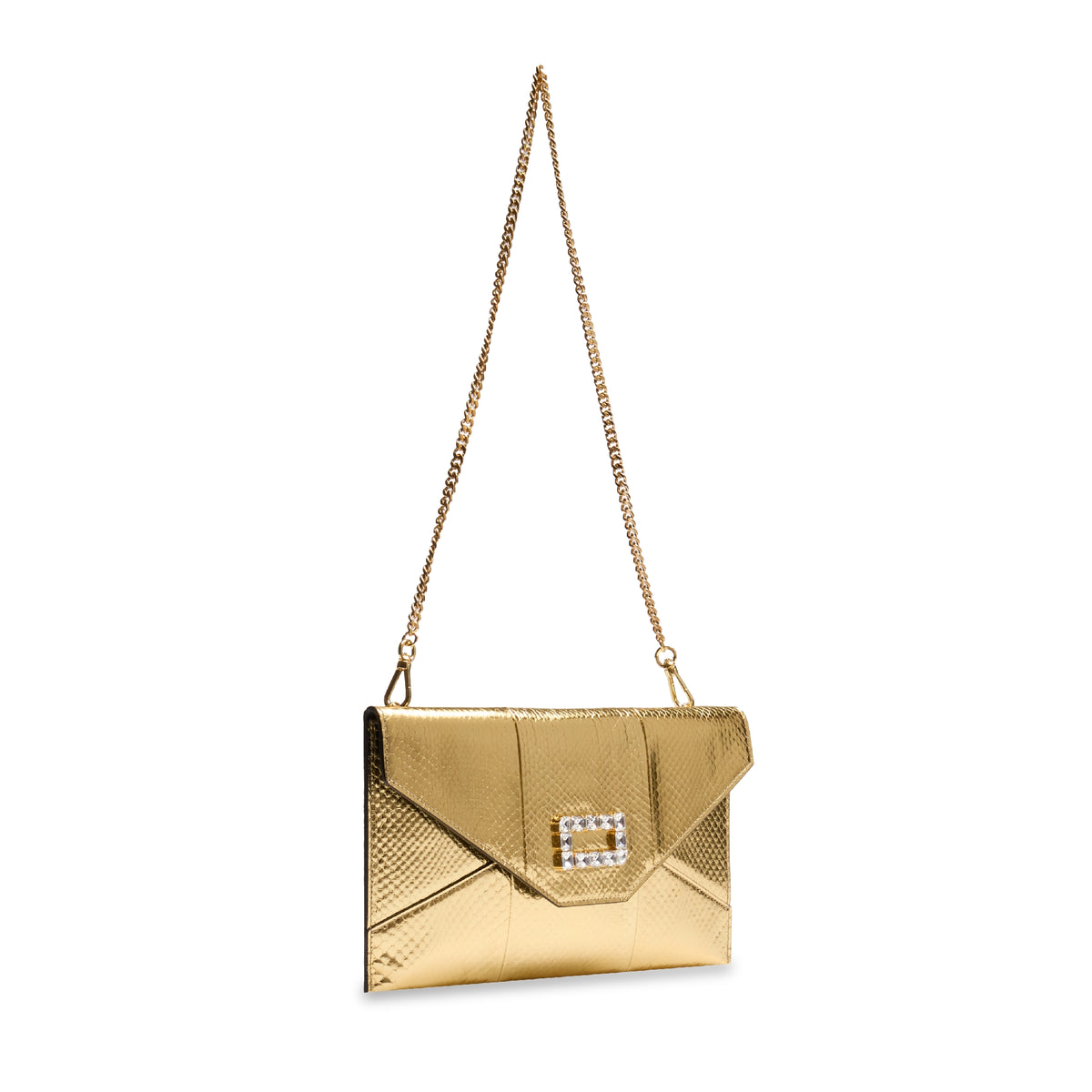 Pochette enveloppe Angèle en cuir et python - Doré