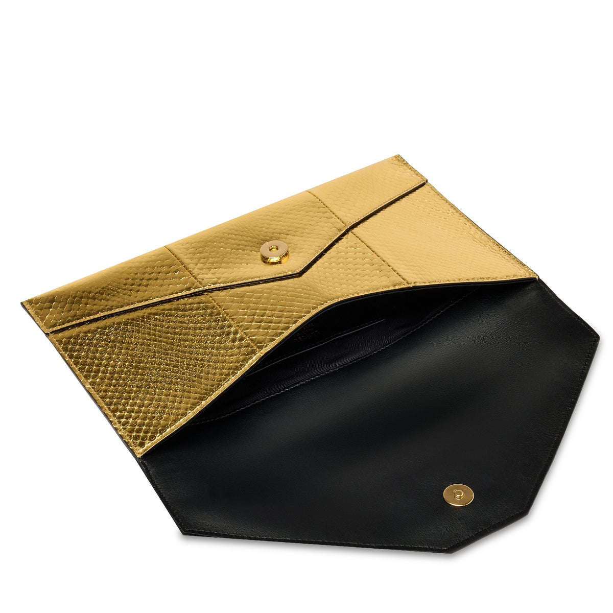 Pochette enveloppe Angèle en cuir et python - Doré