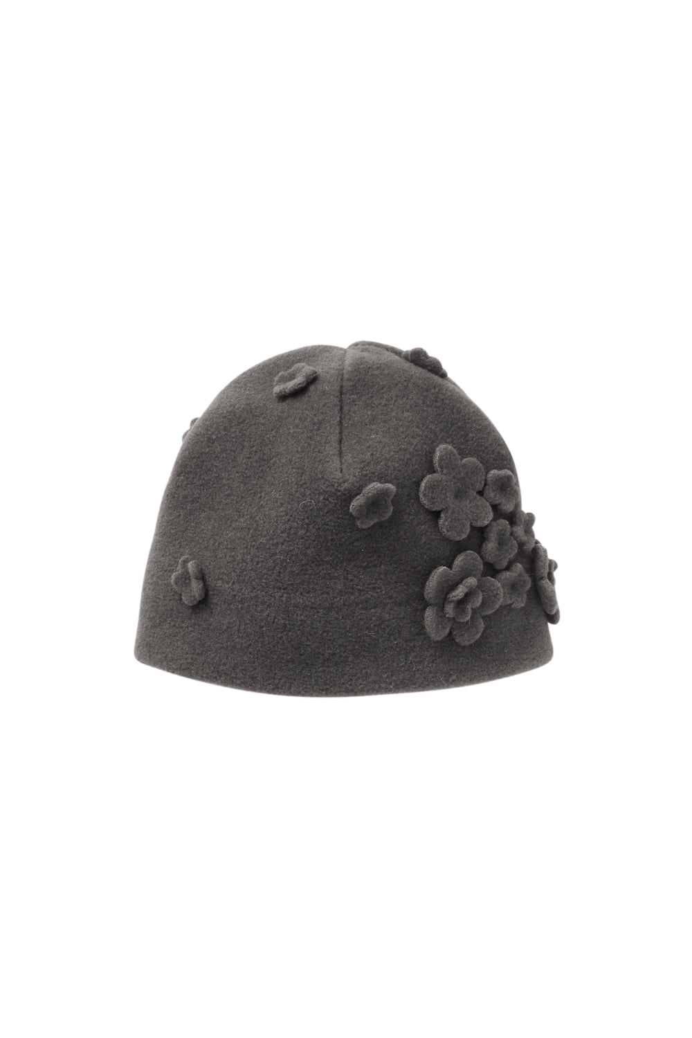 FLEECE BERET HAT WITH FLOWER APPLIQUÉS - BURGUNDY