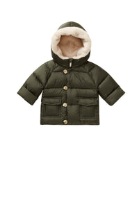 QUILTED JACKET WITH FAUX-FUR INSERT - ARMY GREEN