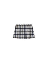 PLEATED MINISKIRT IN BLUE AND GREY CHECK TECNOWOOL