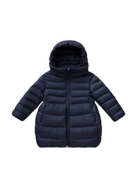 Long Navy Blue Quilted Jacket With Egg-Shaped Bottom