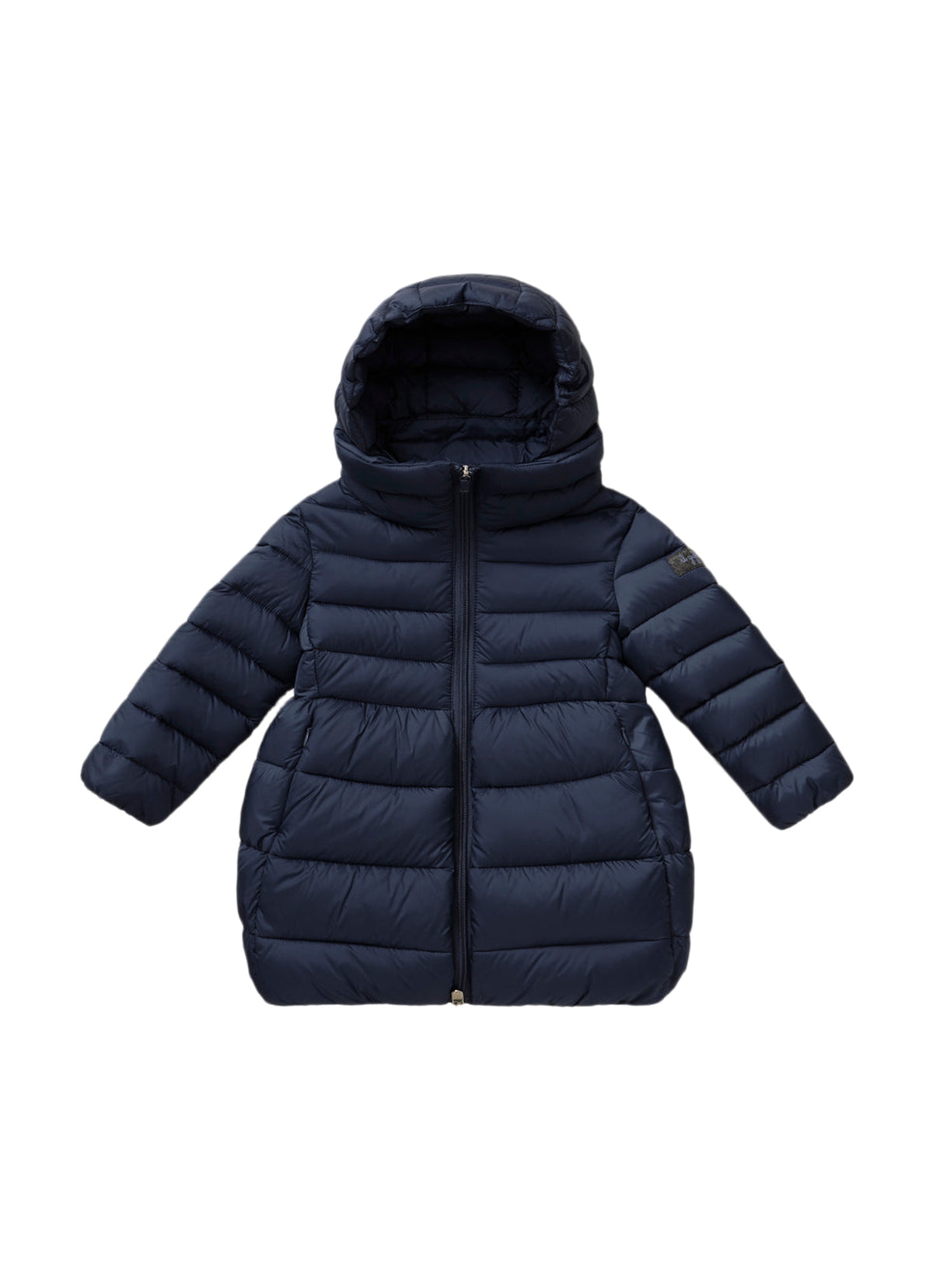 Long Navy Blue Quilted Jacket With Egg-Shaped Bottom