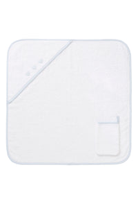 BOY'S TOWEL WITH LIGHT BLUE/WHITE HEARTS AND GLOVE