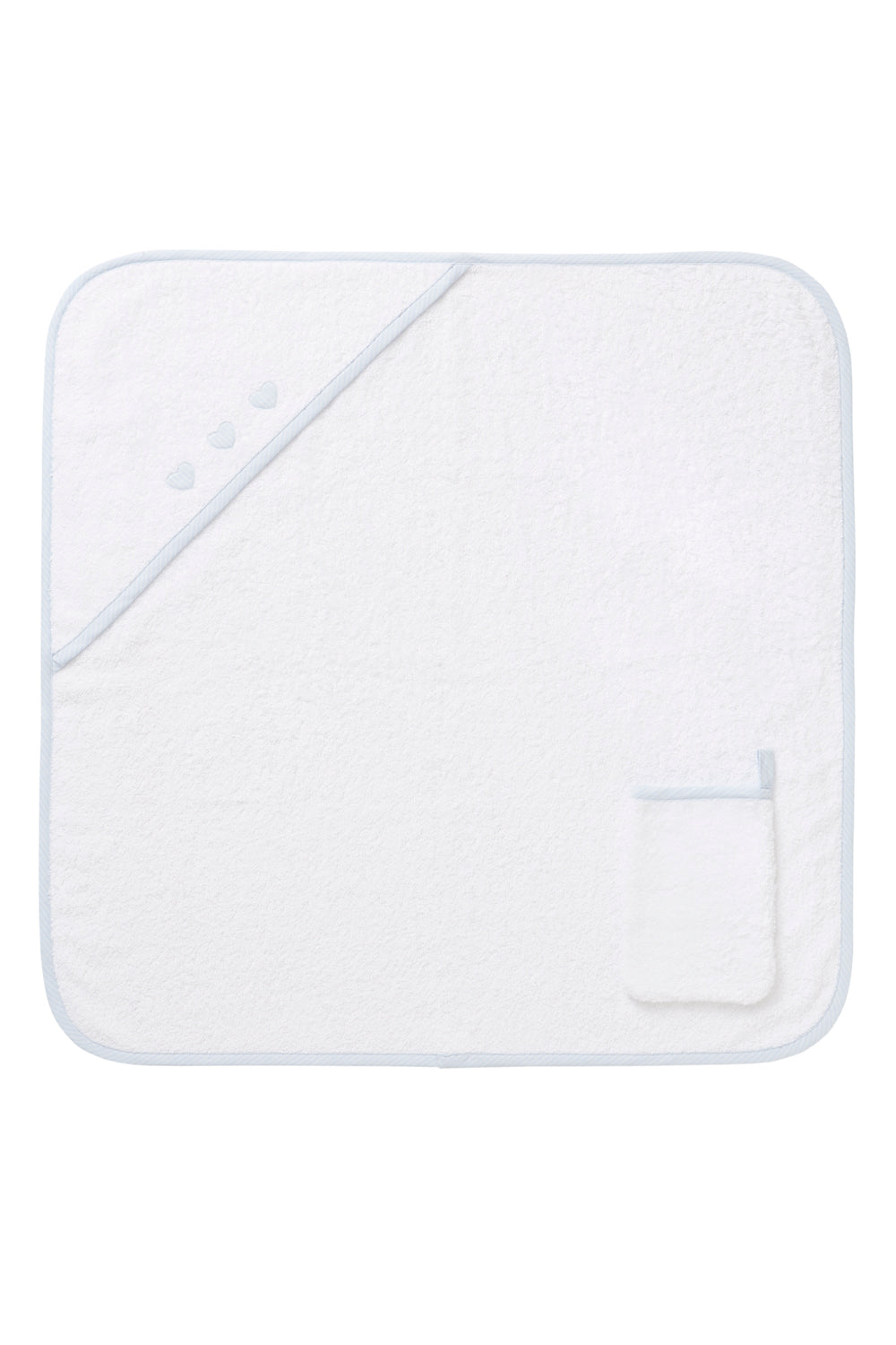BOY'S TOWEL WITH LIGHT BLUE/WHITE HEARTS AND GLOVE