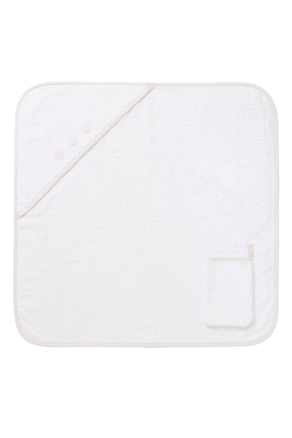 BOY'S TOWEL WITH LIGHT BLUE/WHITE HEARTS AND GLOVE