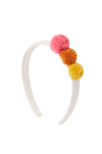 HAIRBAND WITH SHOCKING PINK AND CARAMEL POM POMS