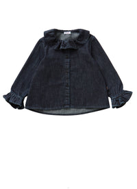 Denim shirt with ruffles