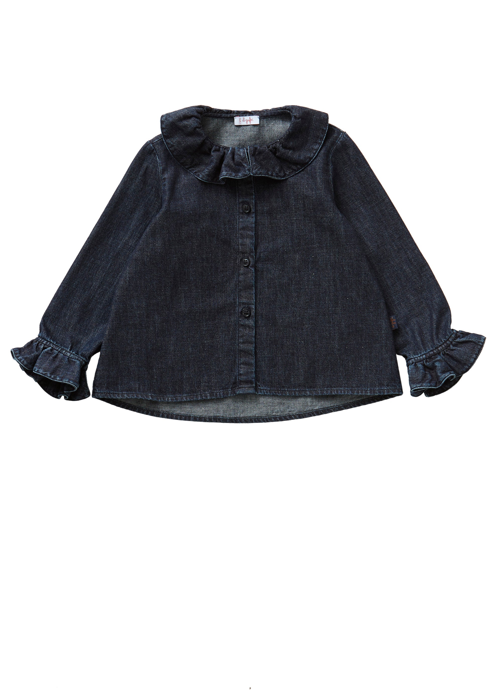 Denim shirt with ruffles