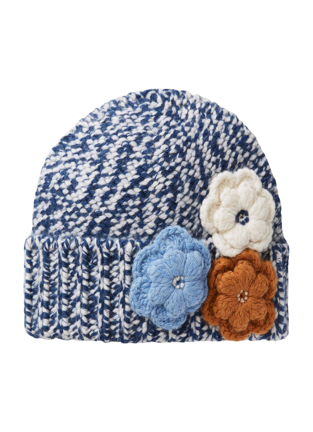 Blue Hat With Flower Appliqués
