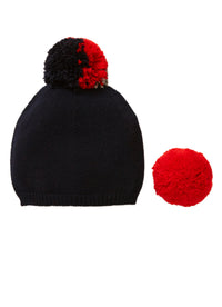 Blue tricot hat with interchangeable pom-poms