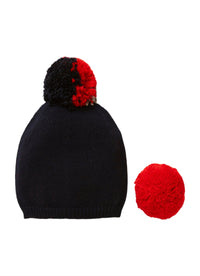 Blue Tricot Hat With Interchangeable Pom-Poms