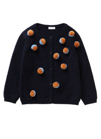 Tricot cardigan with pom poms