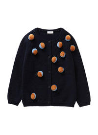 Tricot Cardigan With Pom Poms