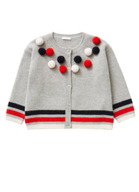 Wool cardigan with pom-poms