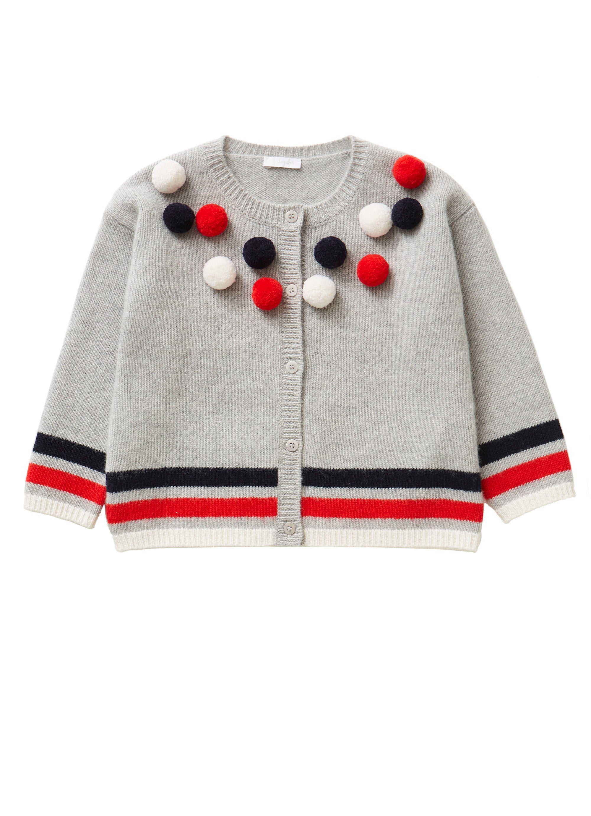 Wool cardigan with pom-poms