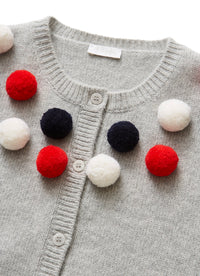 Wool cardigan with pom-poms