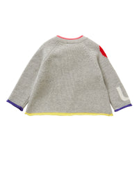 Cardigan with multicoloured lettering