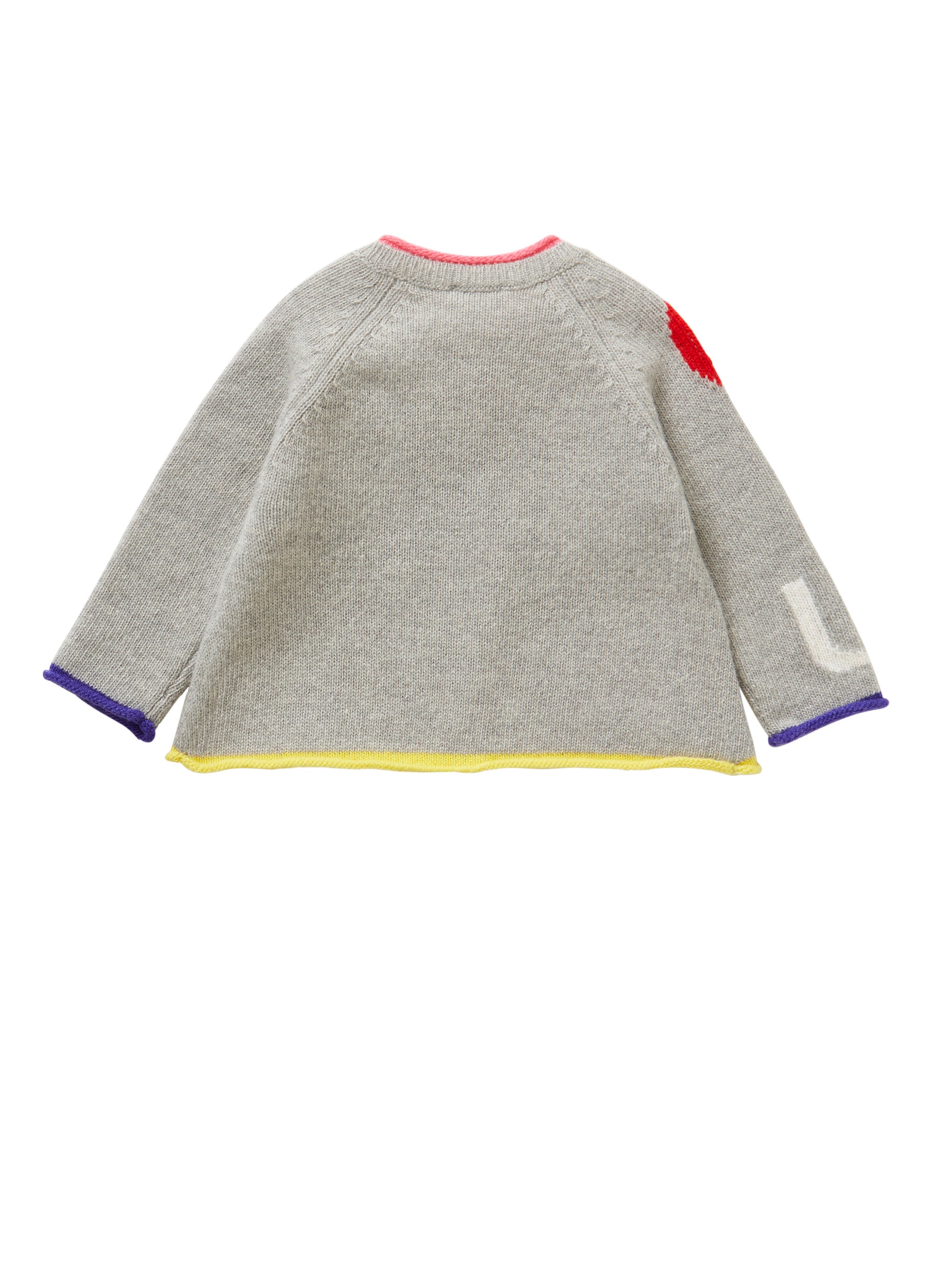 Cardigan with multicoloured lettering