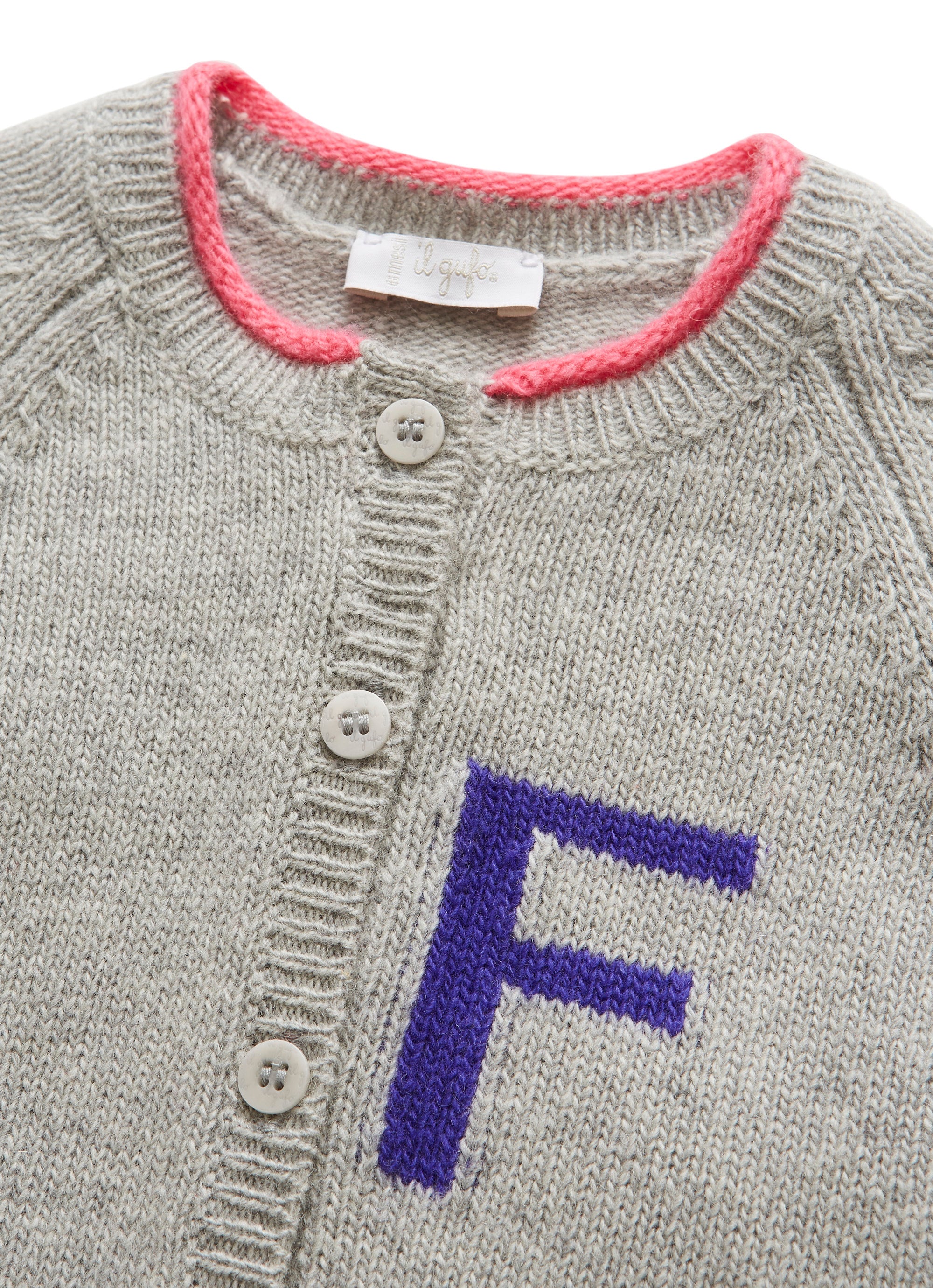 Cardigan with multicoloured lettering