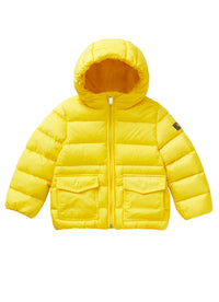 Short yellow down jacket with hood