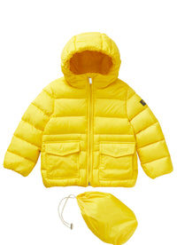 Short yellow down jacket with hood