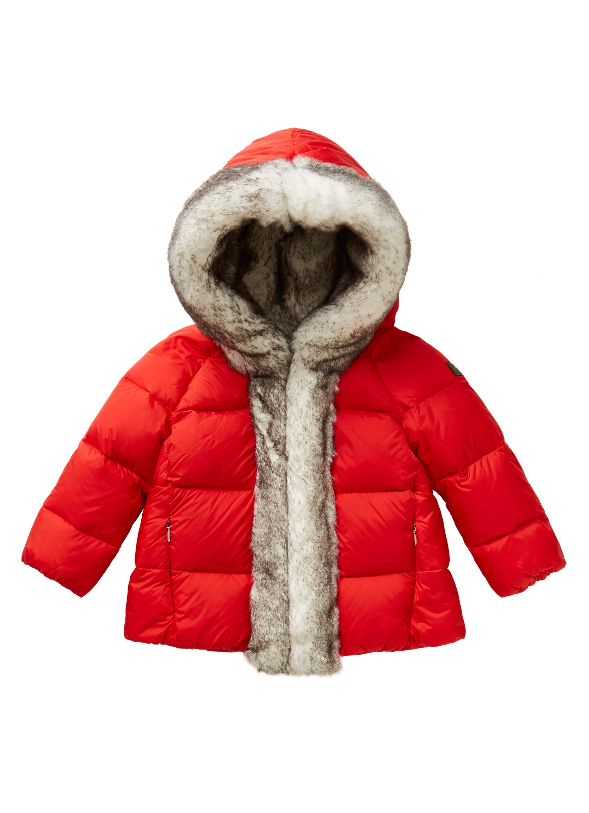 Red bomber jacket with fur inserts