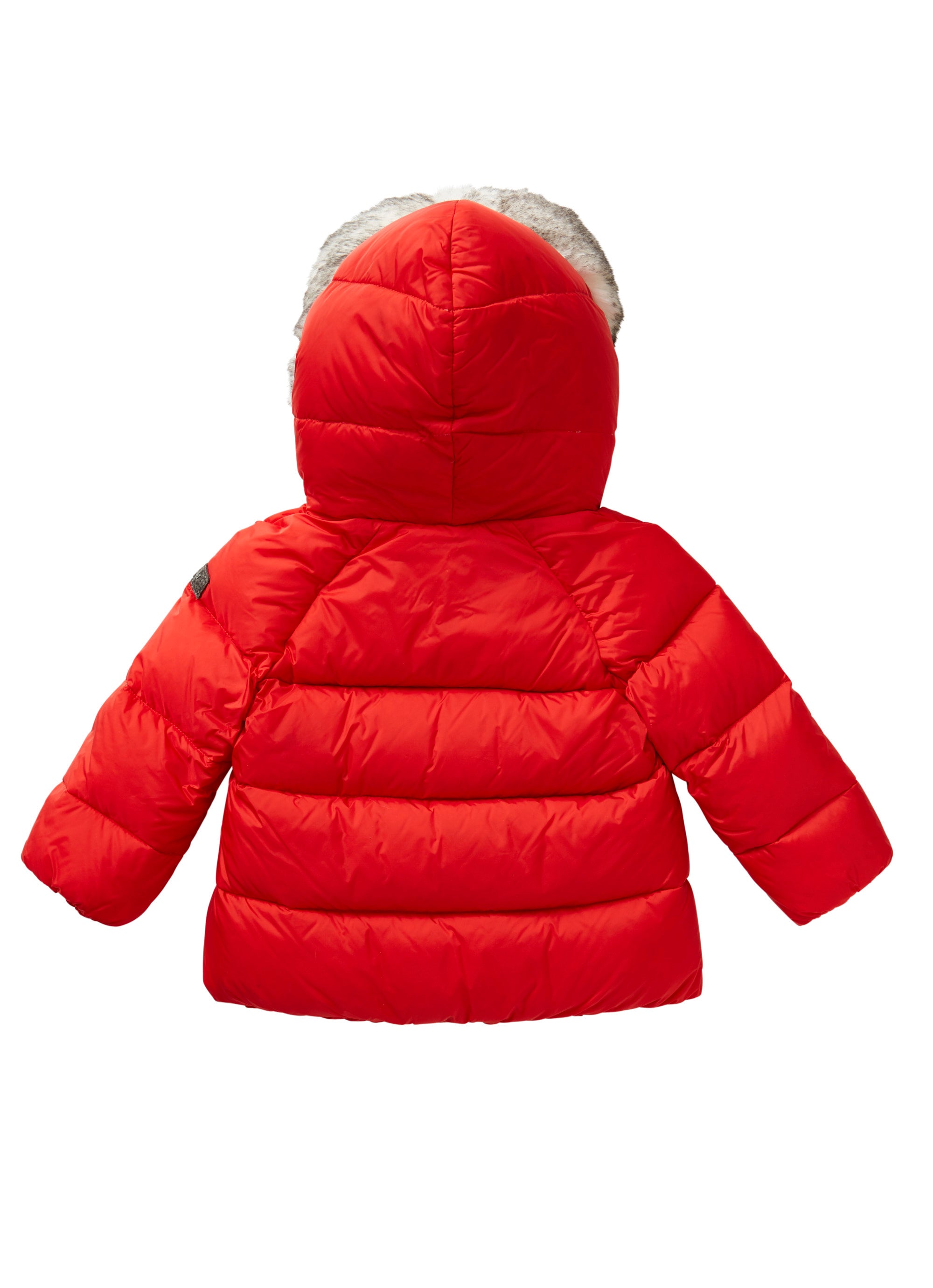 Red bomber jacket with fur inserts