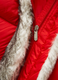 Red bomber jacket with fur inserts