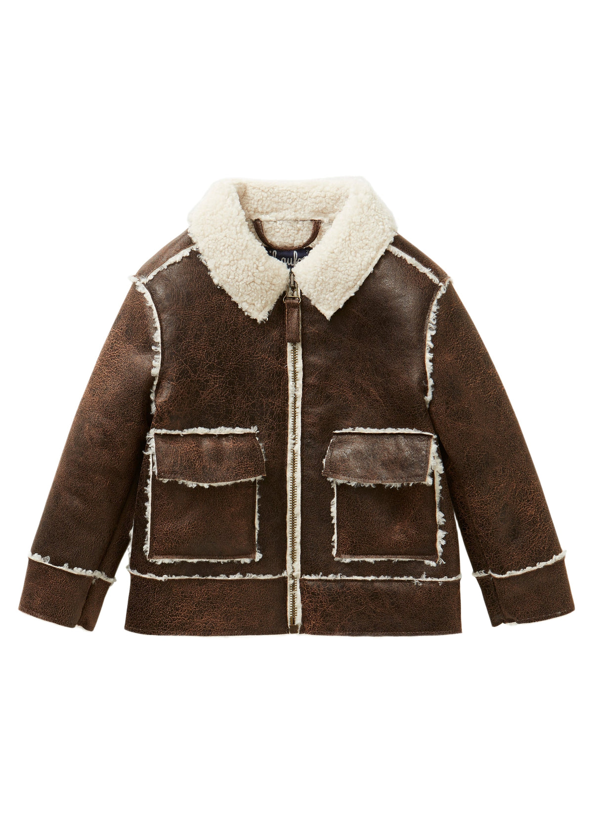Brown Faux-Sheepskin Jacket With Contrast Curly Trim