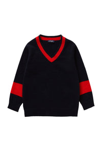 Wool V-Neck Colour Block Jumper