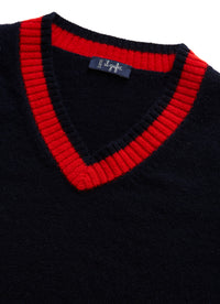 Wool V-neck colour block jumper