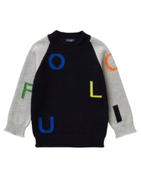 Crew neck cardigan with lettering