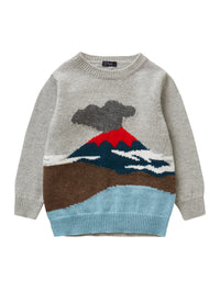 Grey tricot sweater with volcano
