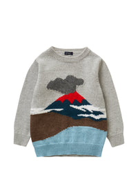 Grey Tricot Sweater With Volcano