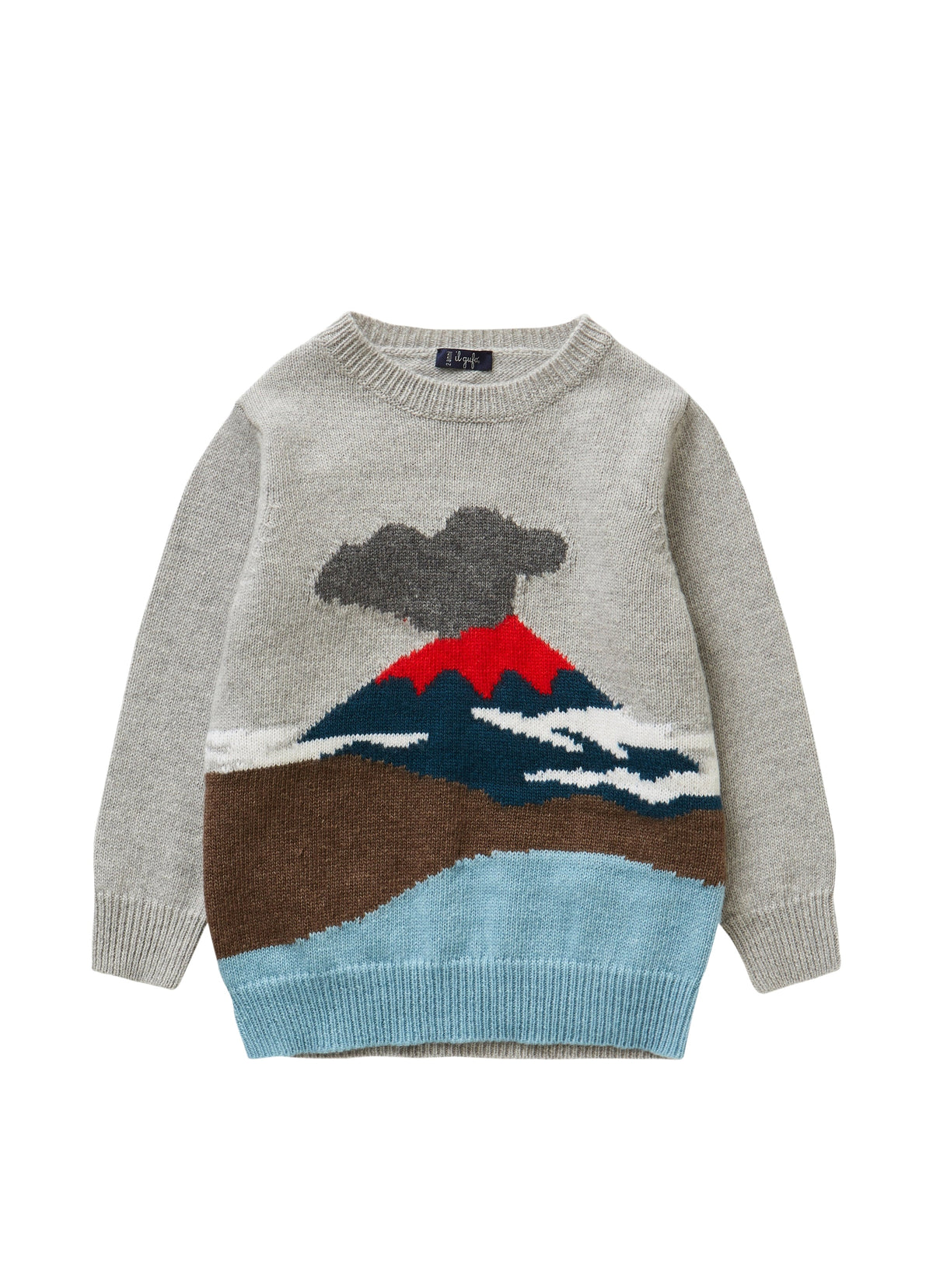 Grey Tricot Sweater With Volcano