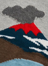 Grey tricot sweater with volcano