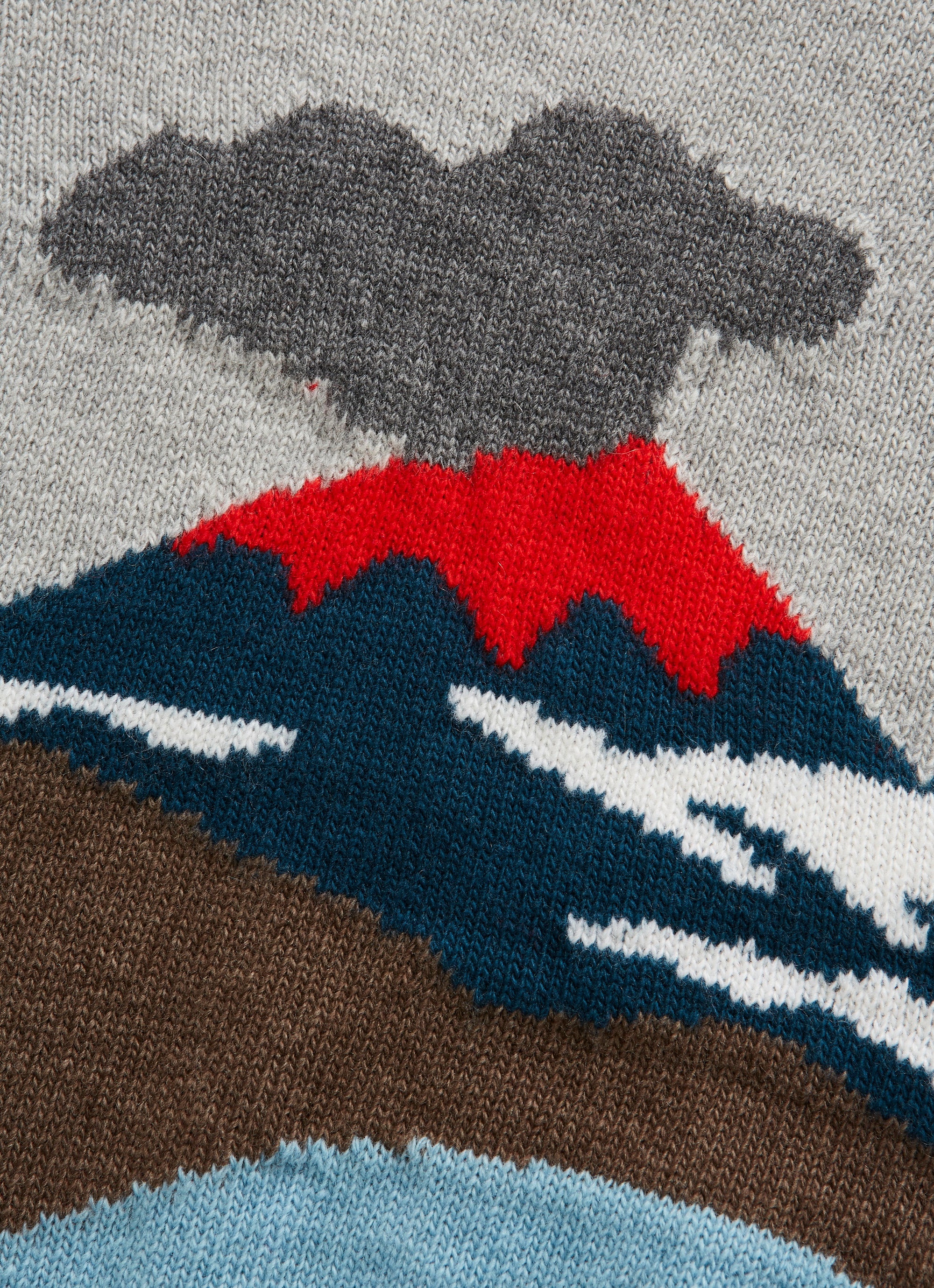 Grey tricot sweater with volcano