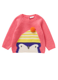 Shocking pink little sweater with penguin