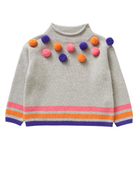Grey sweater with pom-poms