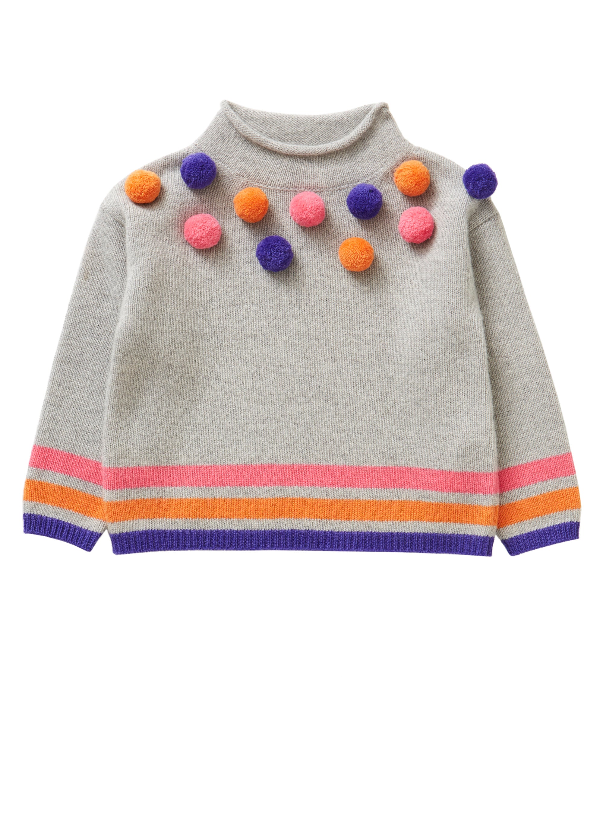 Grey sweater with pom-poms