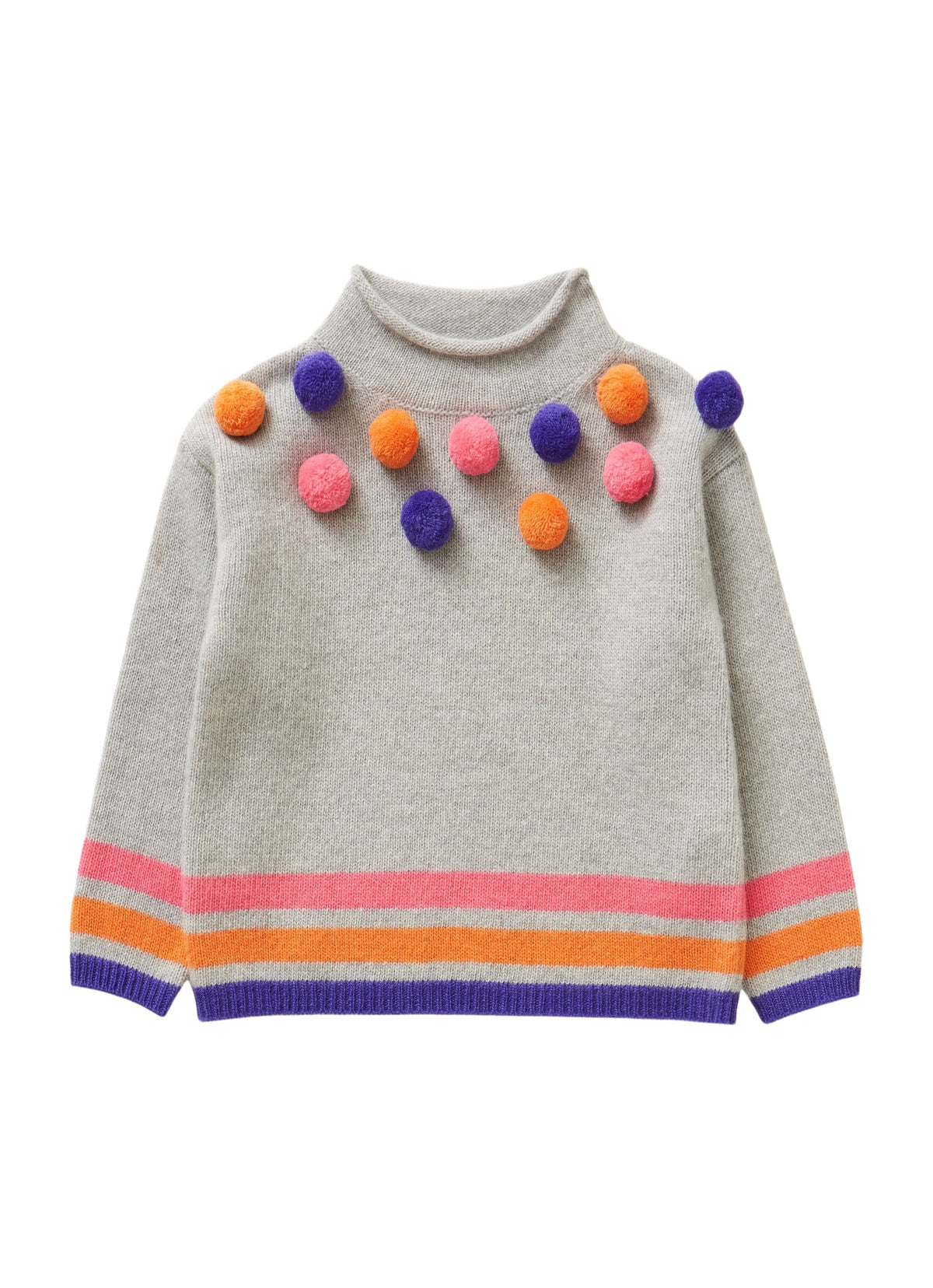 Grey Sweater With Pom-Poms