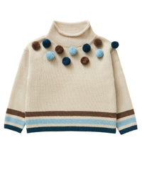 Beige little sweater with pom poms
