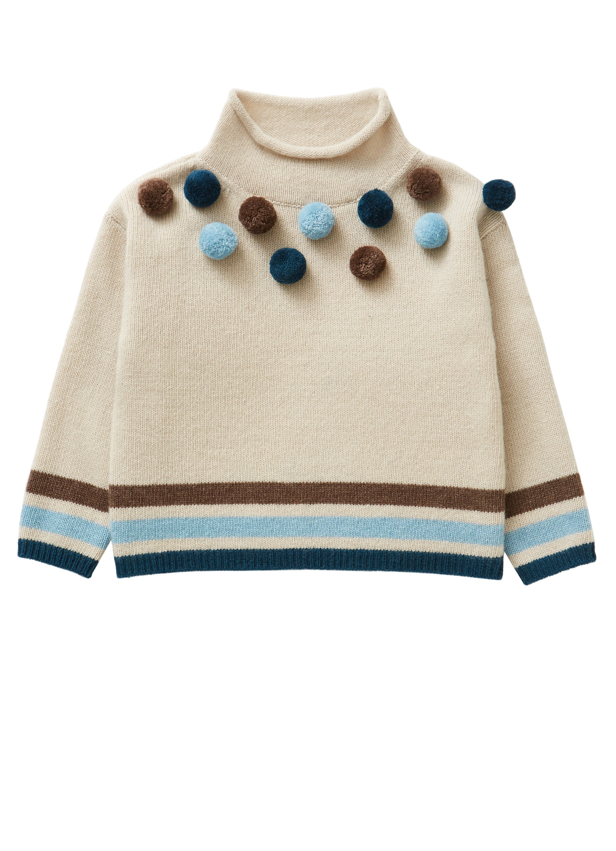Beige little sweater with pom poms