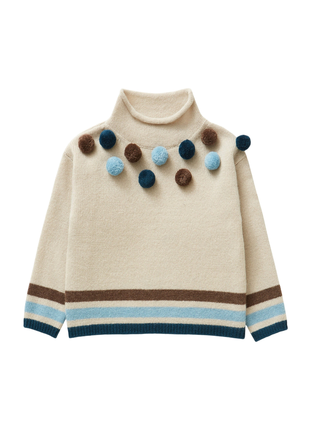 Beige Little Sweater With Pom Poms