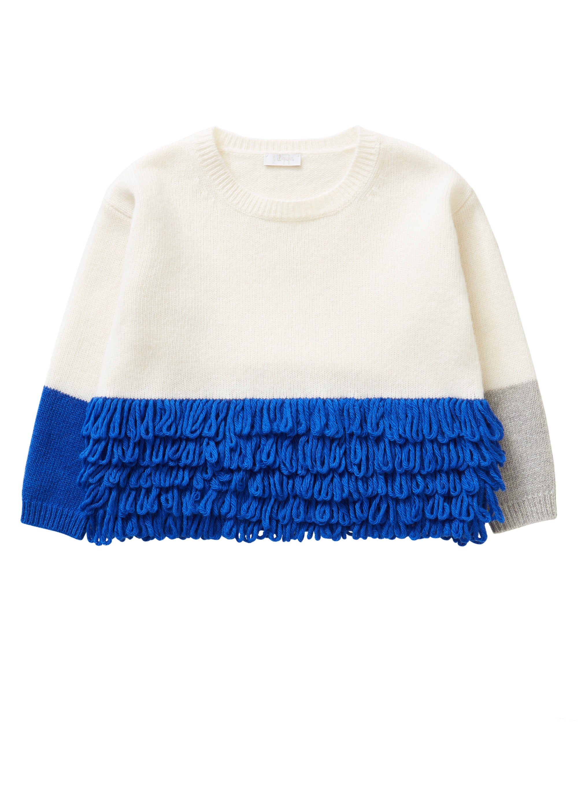 White and blue crew neck cardigan